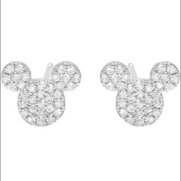 Disney Jewelry - Disney Sterling Silver Mickey Mouse Rhinestoned Pierced Earrings